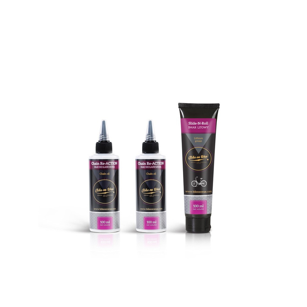 Bike on Wax - Zestaw preparatów do smarowania roweru - 2 x olej do łańcucha + 1 x smar litowy