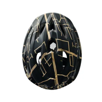 Kask rowerowy dziecięcy VIA MATT, M (53-55 cm), out-mold, kolor czarny z platynowymi ulicami