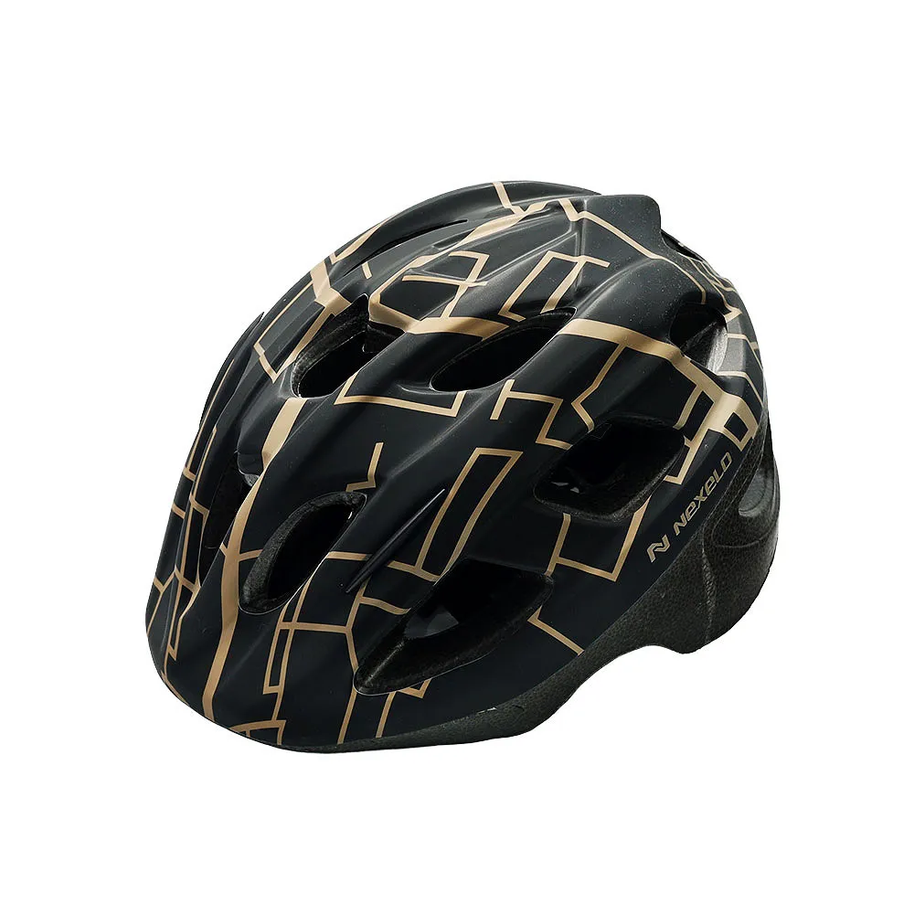 Kask rowerowy dziecięcy VIA MATT, M (53-55 cm), out-mold, kolor czarny z platynowymi ulicami