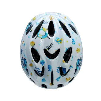 Kask rowerowy dziecięcy FUNNY SHINY, S (48-52 cm), out-mold, kolor biały z niebieskim rekinem