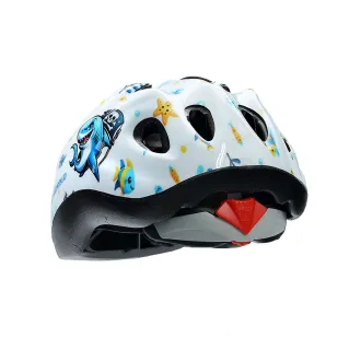 Kask rowerowy dziecięcy FUNNY SHINY, S (48-52 cm), out-mold, kolor biały z niebieskim rekinem