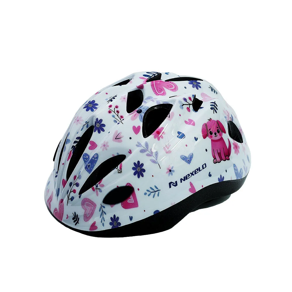 Kask rowerowy dziecięcy FUNNY SHINY, S (48-52 cm), out-mold, kolor biały z różowym pieskiem