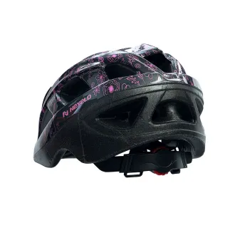 Kask rowerowy dziecięcy VIA SHINY, M (53-55 cm) , out-mold, kolor czarny z różowymi kwiatkami