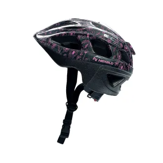 Kask rowerowy dziecięcy VIA SHINY, M (53-55 cm) , out-mold, kolor czarny z różowymi kwiatkami