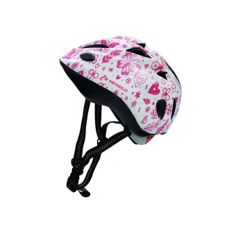 Kask rowerowy dziecięcy FUNNY SHINY, S (48-52 cm), out-mold, kolor biały z różowym nadrukiem motyle, serca