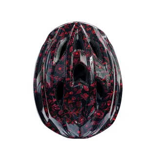Kask rowerowy dziecięcy VIA SHINY, M (53-55 cm) , out-mold, kolor czarny z czerwonymi kwiatkami