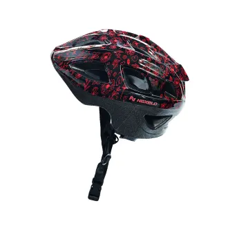 Kask rowerowy dziecięcy VIA SHINY, M (53-55 cm) , out-mold, kolor czarny z czerwonymi kwiatkami