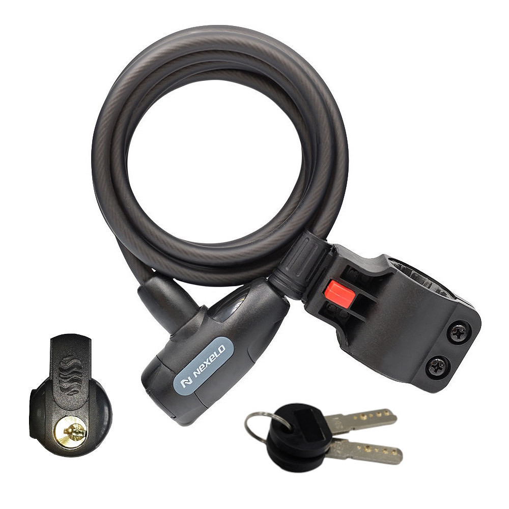 Zapięcie rowerowe SPIRALA na klucz, fi 8 mm, długość 1800 mm, osłona zamka, uchwyt na ramę