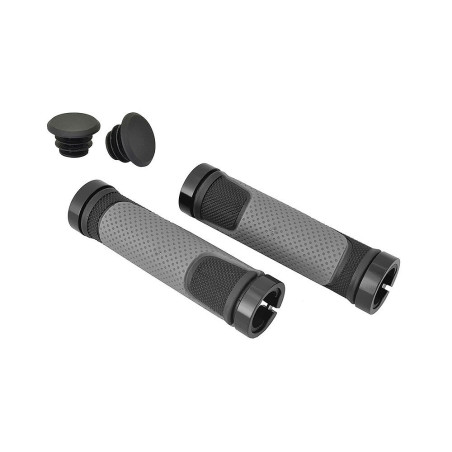 Chwyt kierownicy gumowy z aluminiowymi zaciskami 130mm czarno-szary